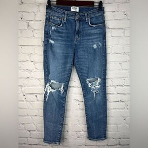 Agolde Sophie Deconstructed Mid‎ Rise Crop Denim Jeans Sprite Color Sz 28